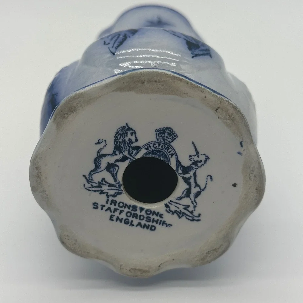Victoria Flow Blue Hat Pin Holder Staffordshire Ironstone England Floral Antique